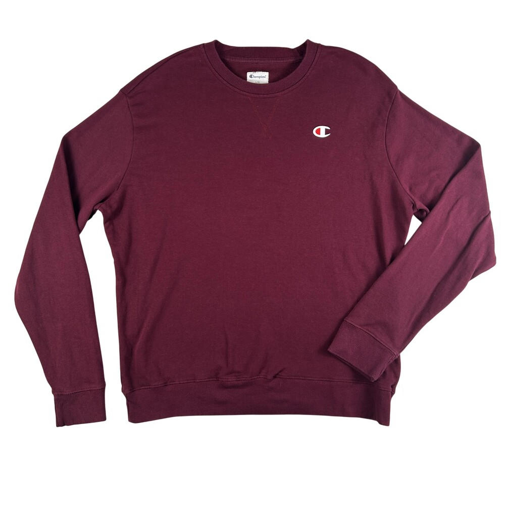 Champion Sweatshirt Mens Large Red Mulled Berry Fleece Pullover Crewneck Logo